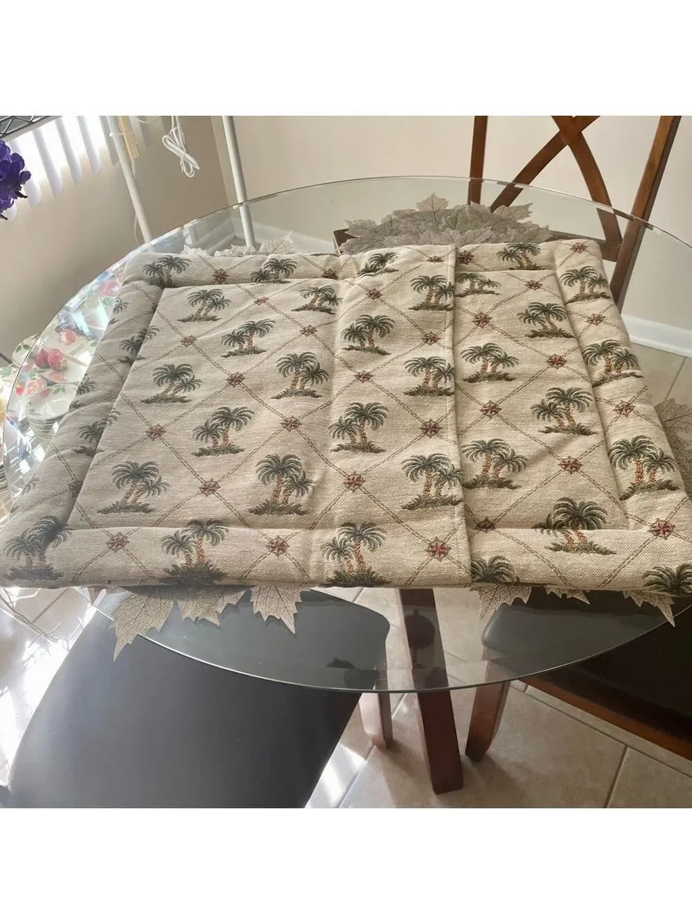 Pillow Cover, Wilkinson Textiles, Custom Made Palm Trees, 25” x 29”.